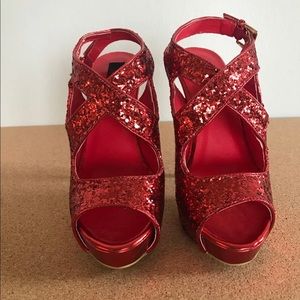 Fredericks of Hollywood Red Glitter Heels 6